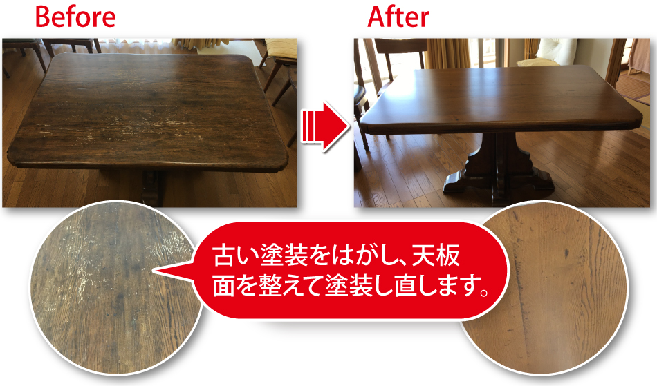 テーブルの塗装 大川家具