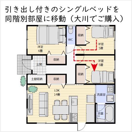 ベッド3台、チェストデスクとたんすの移動。解体組立作業あり