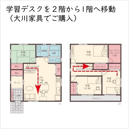 弊社でご購入の学習デスクを２階から１への移動。解体組立作業あり