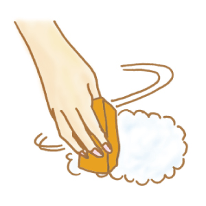 汚れの箇所を軽く洗いたてる